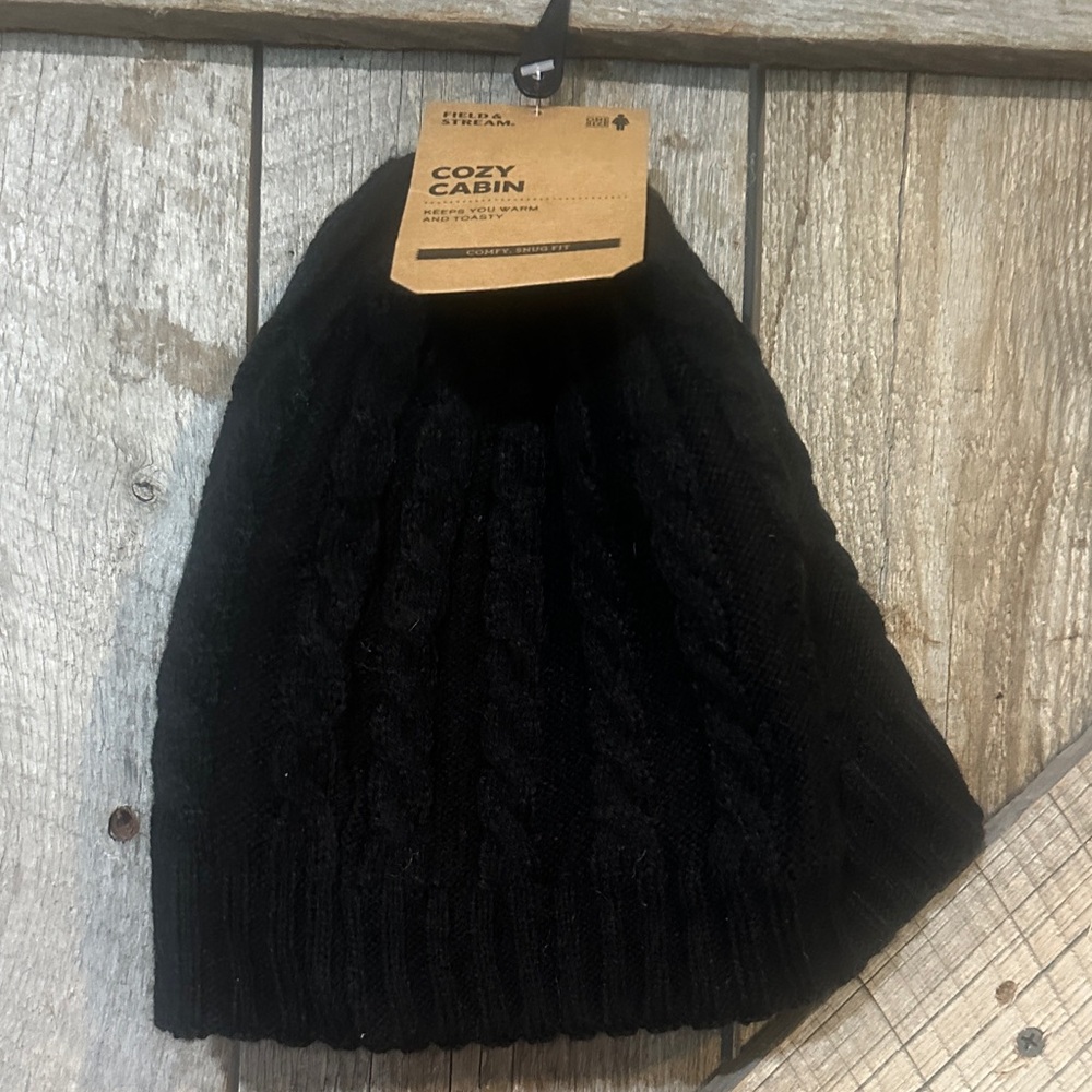 Field & Stream Black Cozy Cabin Cable Knit Beanie